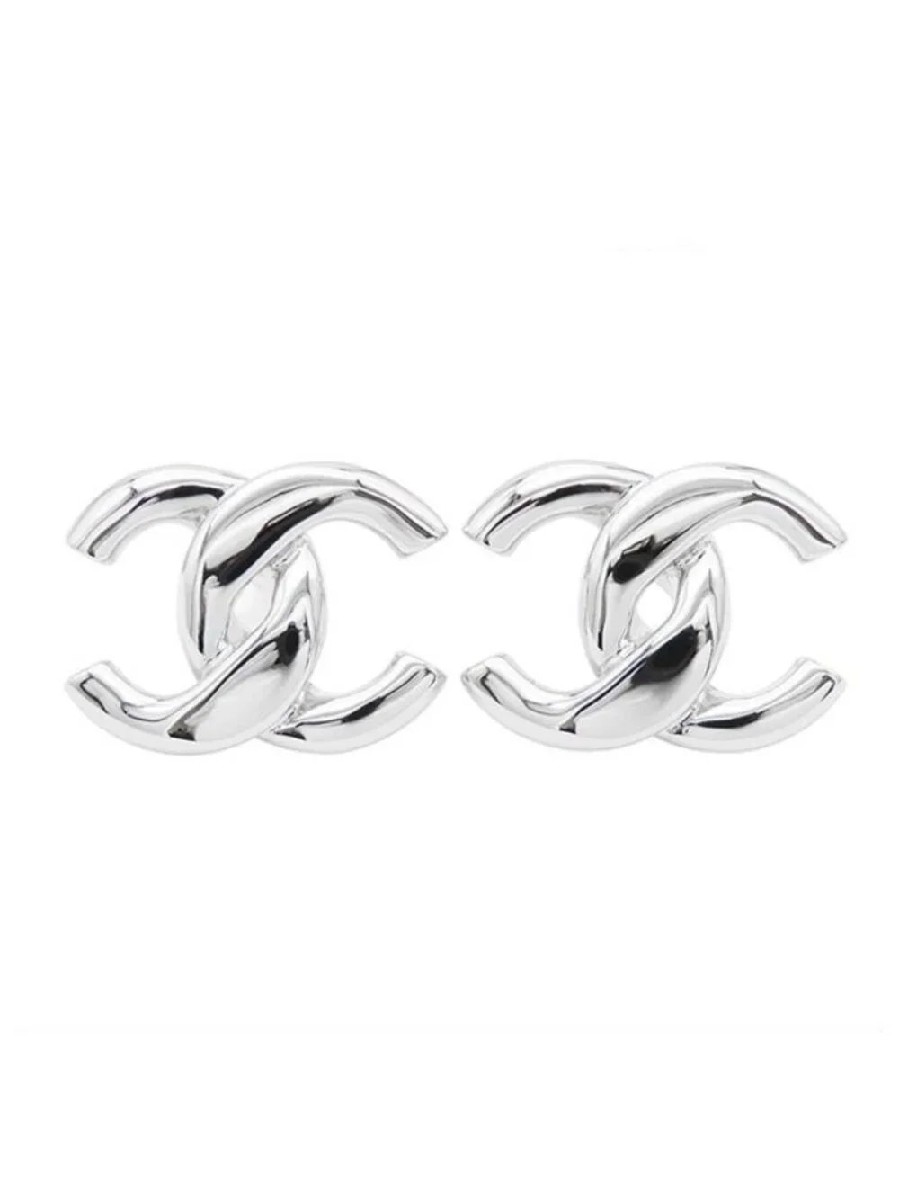 Chanel Earrings Silver Metal CC Logo